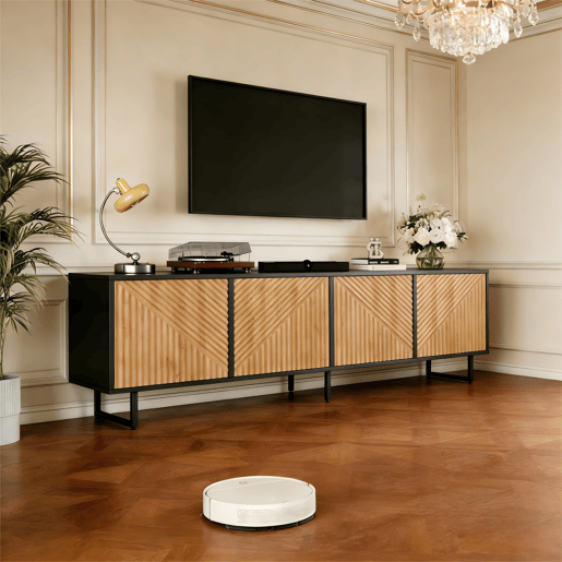 Móvel de TV 180 cm de painel de partículas com 4 portas,preto+madeira
