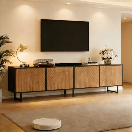 Móvel de TV 180 cm de painel de partículas com 4 portas,preto+madeira