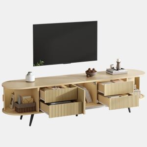 Móvel de TV 180 cm de mdf com 3 portas e 4 gavetas,madeira clara