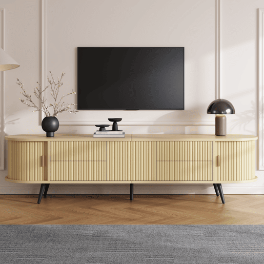Móvel de TV 180 cm de mdf com 3 portas e 4 gavetas,madeira clara Móvel de TV 180 cm de mdf com 3 portas e 4 gavetas,madeira clara