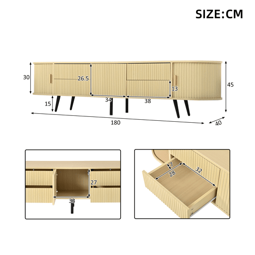 Móvel de TV 180 cm de mdf com 3 portas e 4 gavetas,madeira clara Móvel de TV 180 cm de mdf com 3 portas e 4 gavetas,madeira clara