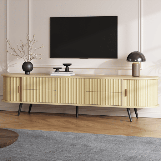 Móvel de TV 180 cm de mdf com 3 portas e 4 gavetas,madeira clara Móvel de TV 180 cm de mdf com 3 portas e 4 gavetas,madeira clara