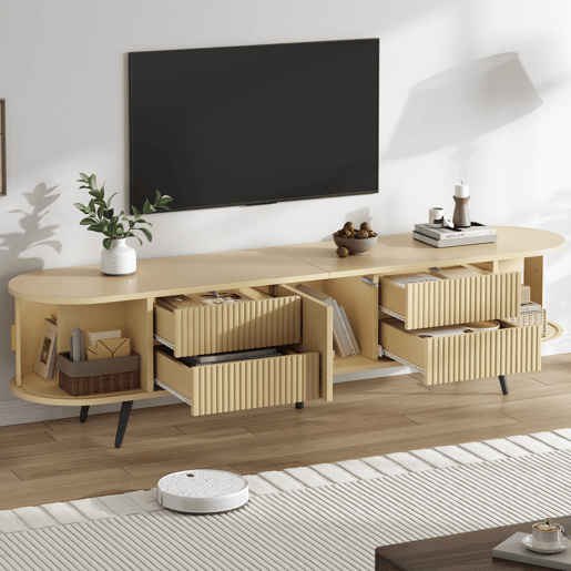 Móvel de TV 180 cm de mdf com 3 portas e 4 gavetas,madeira clara Móvel de TV 180 cm de mdf com 3 portas e 4 gavetas,madeira clara