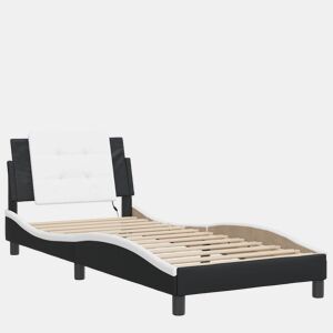 Estrutura de cama de solteiro para adultos com LED Zadar 90x200 cm pretobranco