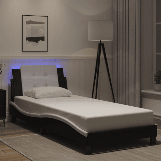 Estrutura de cama de solteiro para adultos com LED Zadar 90x200 cm pretobranco Estrutura de cama de solteiro para adultos com LED Zadar 90x200 cm pretobranco