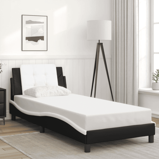 Estrutura de cama de solteiro para adultos com LED Zadar 90x200 cm pretobranco Estrutura de cama de solteiro para adultos com LED Zadar 90x200 cm pretobranco