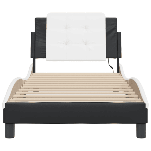Estrutura de cama de solteiro para adultos com LED Zadar 90x200 cm pretobranco Estrutura de cama de solteiro para adultos com LED Zadar 90x200 cm pretobranco