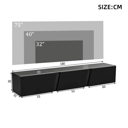 Móvel de TV de parede 180 cm de painel de partículas com 3 portas e luz led,preto Móvel de TV de parede 180 cm de painel de partículas com 3 portas e luz led,preto