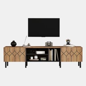 Móvel de TV 180 cm de mdf com 2 portas,preto+madeira