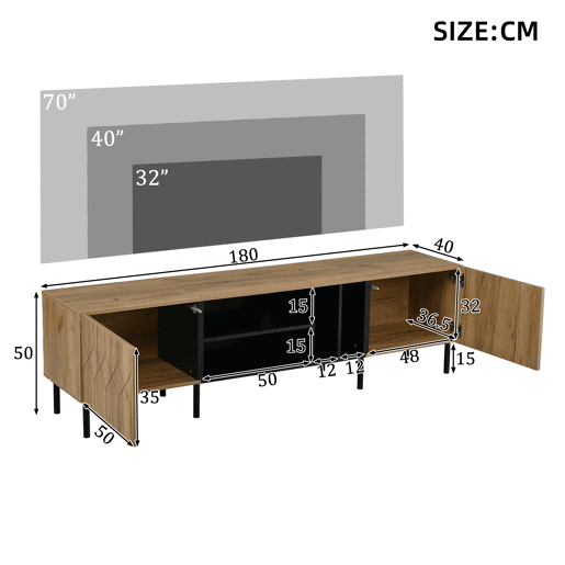 Móvel de TV 180 cm de mdf com 2 portas,preto+madeira Móvel de TV 180 cm de mdf com 2 portas,preto+madeira