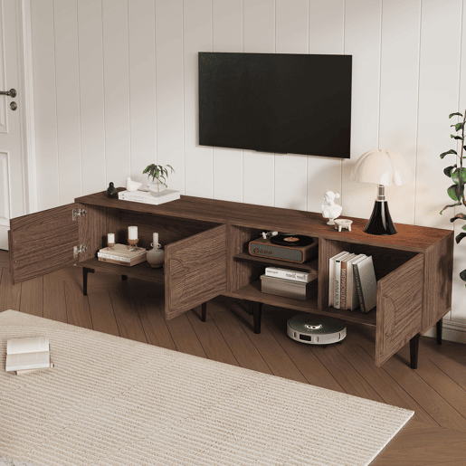 Móvel de TV 180 cm de painel de partículas com 3 portas,noz Móvel de TV 180 cm de painel de partículas com 3 portas,noz