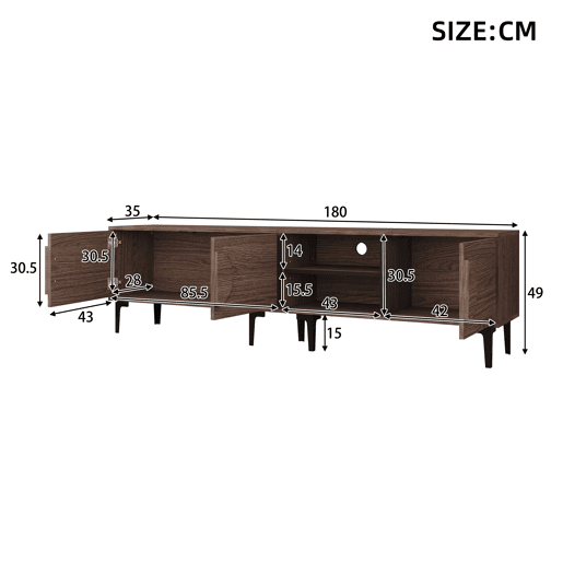 Móvel de TV 180 cm de painel de partículas com 3 portas,noz Móvel de TV 180 cm de painel de partículas com 3 portas,noz