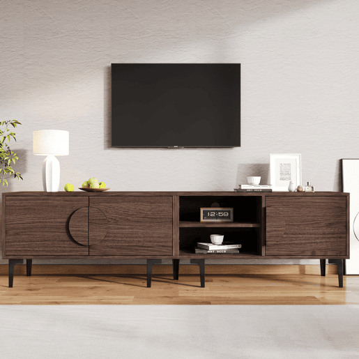 Móvel de TV 180 cm de painel de partículas com 3 portas,noz Móvel de TV 180 cm de painel de partículas com 3 portas,noz