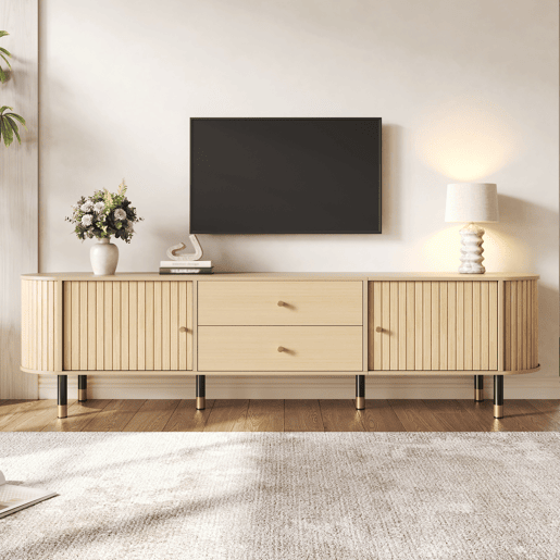 Móvel de TV 180 cm de mdf com 2 portas e 2 gavetas,madeira clara