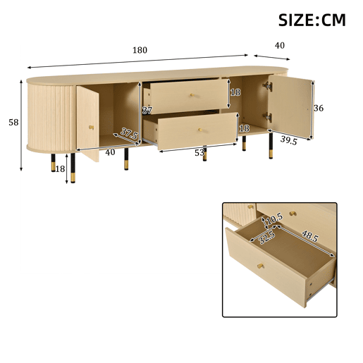 Móvel de TV 180 cm de mdf com 2 portas e 2 gavetas,madeira clara