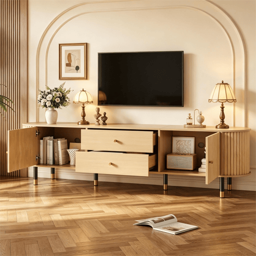 Móvel de TV 180 cm de mdf com 2 portas e 2 gavetas,madeira clara