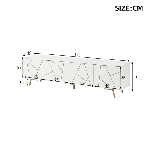 Móvel de TV 190 cm de painel de partículas com 4 portas,branco