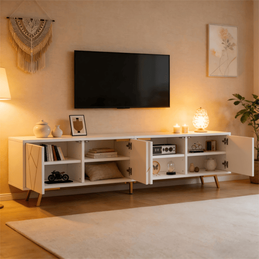 Móvel de TV 190 cm de painel de partículas com 4 portas,branco