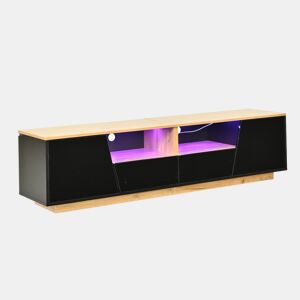 Móvel de TV 180 cm de painel de partículas com 2 portas,2 gavetas e luz led,preto+madeira