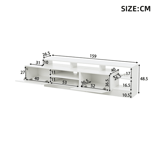 Móvel de TV 190 cm de painel de partículas com 2 portas giratórias e luz led,branco Móvel de TV 190 cm de painel de partículas com 2 portas giratórias e luz led,branco