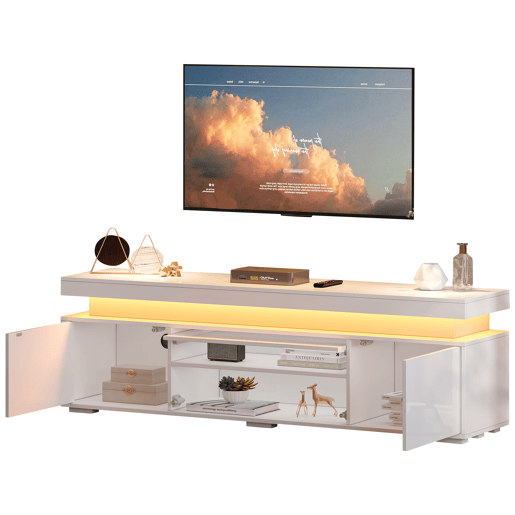 Móvel de TV 150 cm de painel de partículas com 3 portas e luz led,branco Móvel de TV 150 cm de painel de partículas com 3 portas e luz led,branco