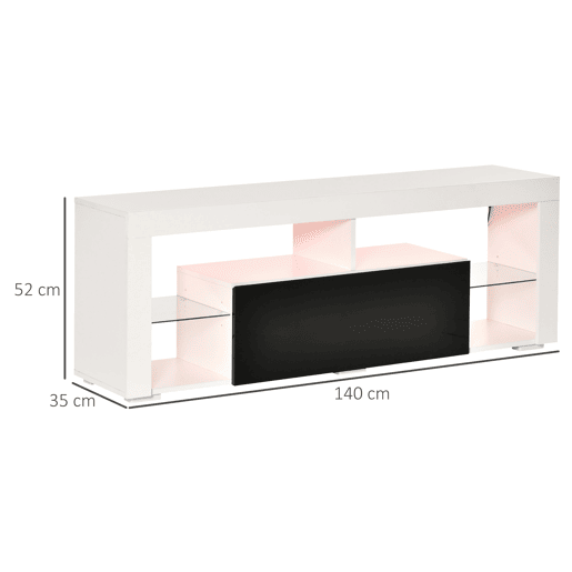 Suporte para TV de 55 polegadas, mesa de TV para sala de estar com luz LED, 6 modos de cor, 140 x 35 x 52 cm, branca