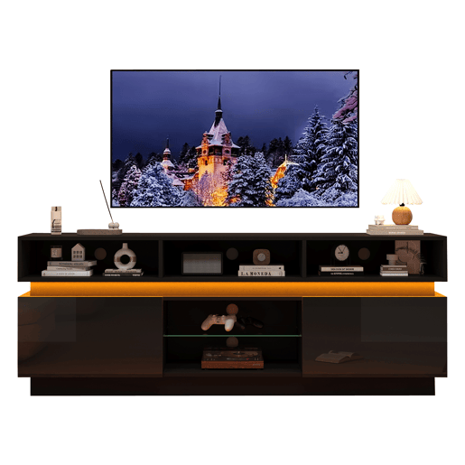 Móvel de TV 160 cm de mdf com 2 portas e luz led,preto Móvel de TV 160 cm de mdf com 2 portas e luz led,preto