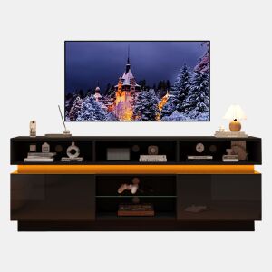 Móvel de TV 160 cm de mdf com 2 portas e luz led,preto