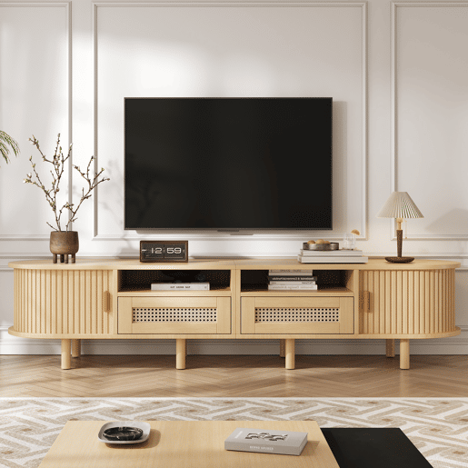 Móvel de TV 170 cm de mdf com 2 portas e 2 gavetas,madeira clara Móvel de TV 170 cm de mdf com 2 portas e 2 gavetas,madeira clara