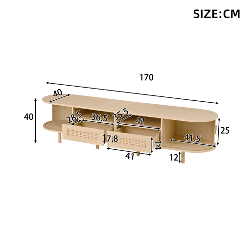 Móvel de TV 170 cm de mdf com 2 portas e 2 gavetas,madeira clara Móvel de TV 170 cm de mdf com 2 portas e 2 gavetas,madeira clara