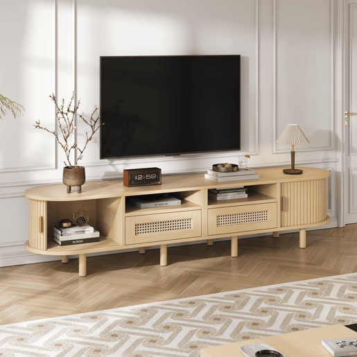 Móvel de TV 170 cm de mdf com 2 portas e 2 gavetas,madeira clara Móvel de TV 170 cm de mdf com 2 portas e 2 gavetas,madeira clara