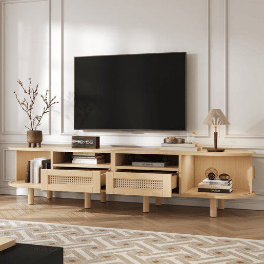 Móvel de TV 170 cm de mdf com 2 portas e 2 gavetas,madeira clara Móvel de TV 170 cm de mdf com 2 portas e 2 gavetas,madeira clara