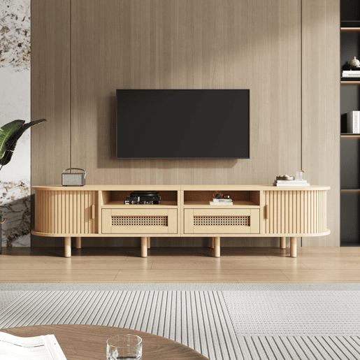 Móvel de TV 170 cm de mdf com 2 portas e 2 gavetas,madeira clara Móvel de TV 170 cm de mdf com 2 portas e 2 gavetas,madeira clara