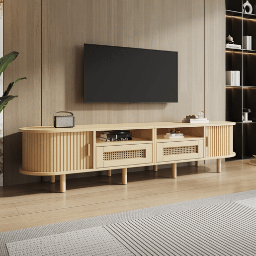 Móvel de TV 170 cm de mdf com 2 portas e 2 gavetas,madeira clara Móvel de TV 170 cm de mdf com 2 portas e 2 gavetas,madeira clara