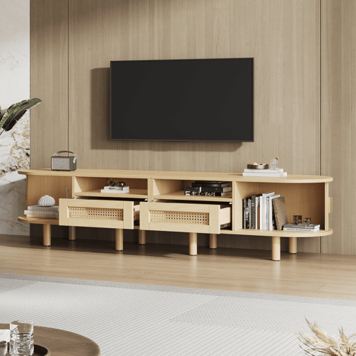 Móvel de TV 170 cm de mdf com 2 portas e 2 gavetas,madeira clara Móvel de TV 170 cm de mdf com 2 portas e 2 gavetas,madeira clara