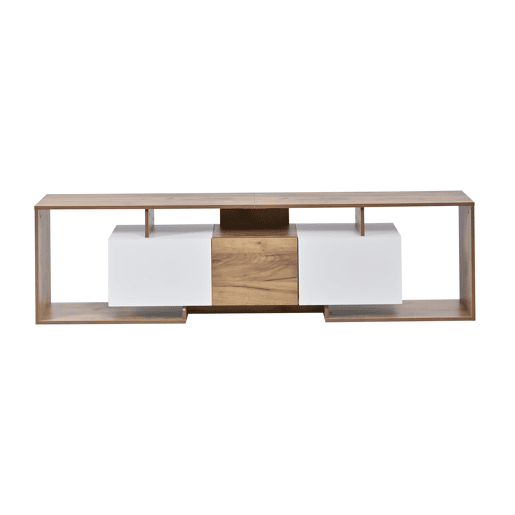 Móvel de TV 180 cm de painel de partículas com 3 portas,madeira+branco Móvel de TV 180 cm de painel de partículas com 3 portas,madeira+branco