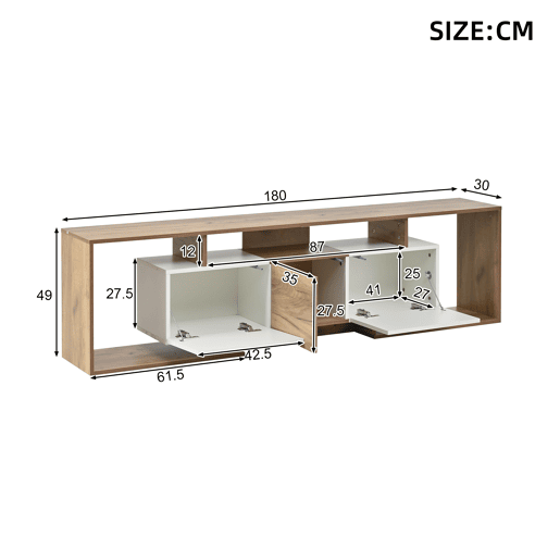 Móvel de TV 180 cm de painel de partículas com 3 portas,madeira+branco Móvel de TV 180 cm de painel de partículas com 3 portas,madeira+branco