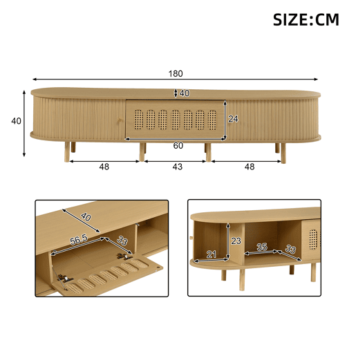 Móvel de TV 180 cm de mdf com 3 portas,natural Móvel de TV 180 cm de mdf com 3 portas,natural