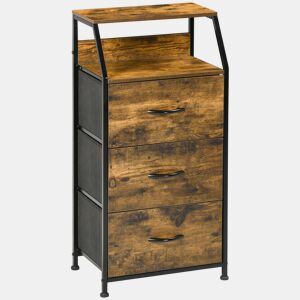 Cômoda com 3 gavetas de tecido, prateleira dobrável e aberta, ideal para sala de estar ou escritório, 44x29x92 cm, marrom rústico