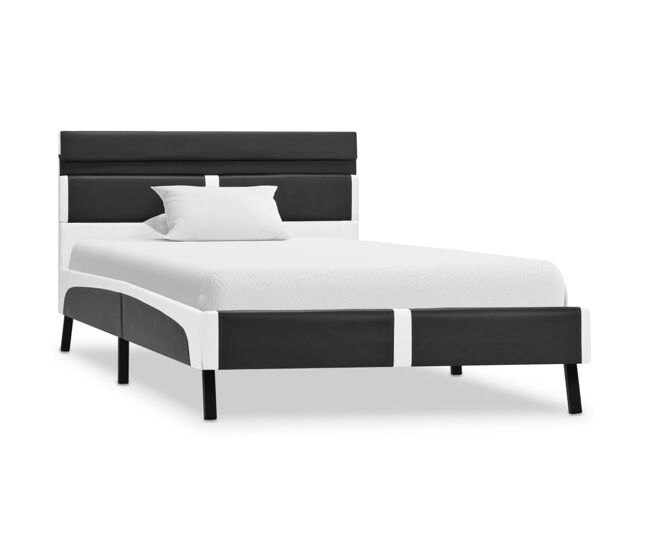 Estructura de cama individual para adultos con led cuero gris 90x200 cm
