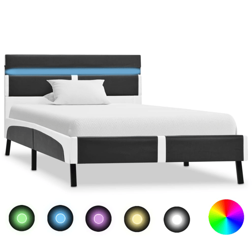 Estrutura de cama de solteiro para adultos c LED 90x200 cm couro artificial cinzento Estrutura de cama de solteiro para adultos c LED 90x200 cm couro artificial cinzento