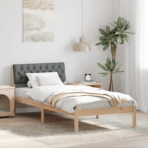 Estrutura de cama de solteiro simple, castanho e cinzento-escuro 90 x 200 cm