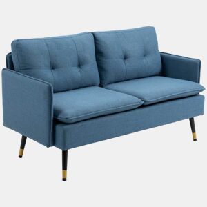 Sofá moderno de 2 lugares para sala de estar com 4 almofadas, apoios de braço e pés de aço, capacidade de carga de 240 kg, 139x68x80 cm, azul