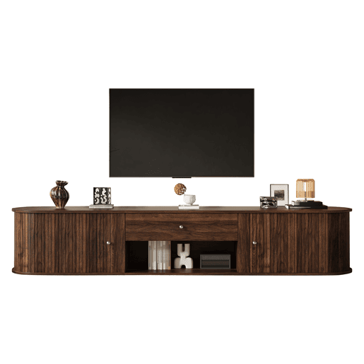 Móvel de TV 180 cm de painel de partículas com 2 portas e 1 gaveta,madeira escura Móvel de TV 180 cm de painel de partículas com 2 portas e 1 gaveta,madeira escura