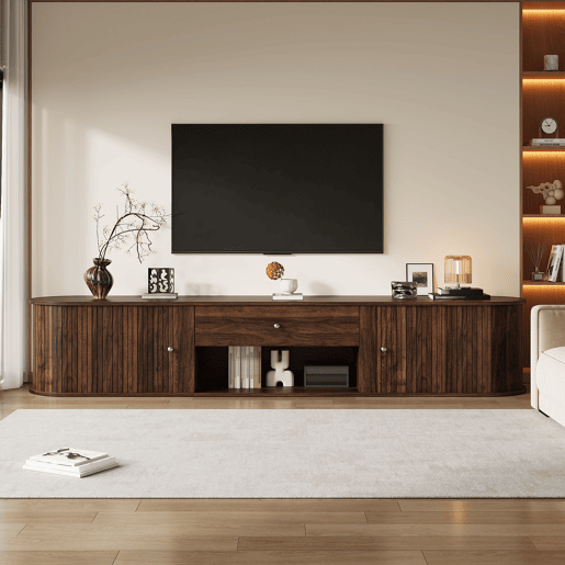Móvel de TV 180 cm de painel de partículas com 2 portas e 1 gaveta,madeira escura Móvel de TV 180 cm de painel de partículas com 2 portas e 1 gaveta,madeira escura