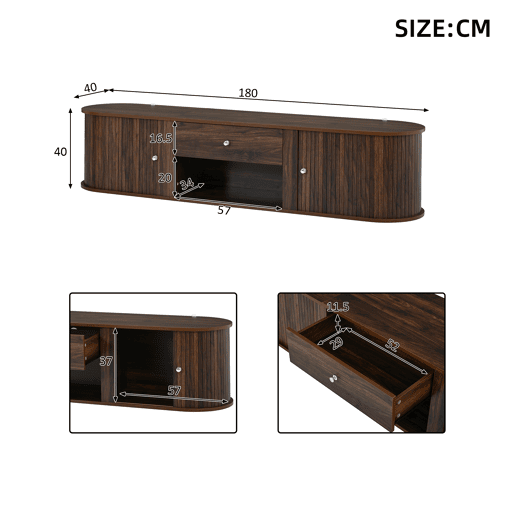 Móvel de TV 180 cm de painel de partículas com 2 portas e 1 gaveta,madeira escura Móvel de TV 180 cm de painel de partículas com 2 portas e 1 gaveta,madeira escura