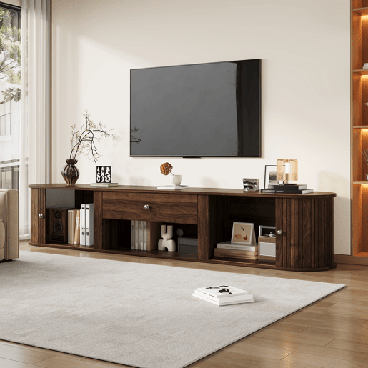 Móvel de TV 180 cm de painel de partículas com 2 portas e 1 gaveta,madeira escura Móvel de TV 180 cm de painel de partículas com 2 portas e 1 gaveta,madeira escura