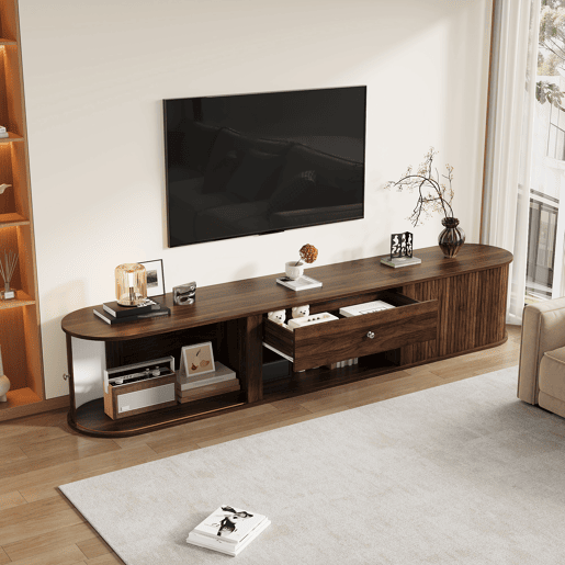 Móvel de TV 180 cm de painel de partículas com 2 portas e 1 gaveta,madeira escura Móvel de TV 180 cm de painel de partículas com 2 portas e 1 gaveta,madeira escura
