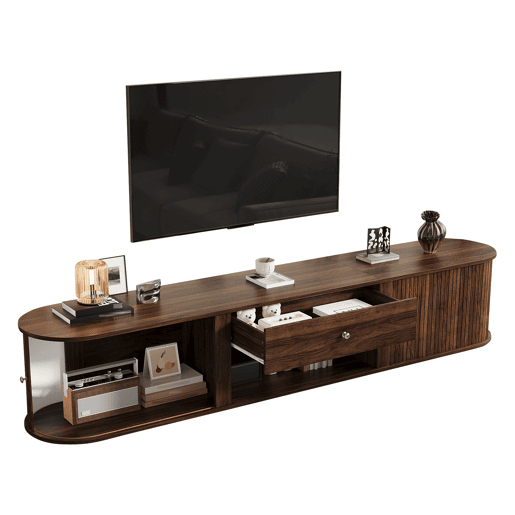 Móvel de TV 180 cm de painel de partículas com 2 portas e 1 gaveta,madeira escura Móvel de TV 180 cm de painel de partículas com 2 portas e 1 gaveta,madeira escura