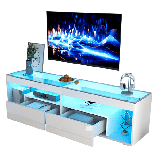 Móvel de TV 180 cm de painel de partículas com 2 gavetas e luz led,branco
